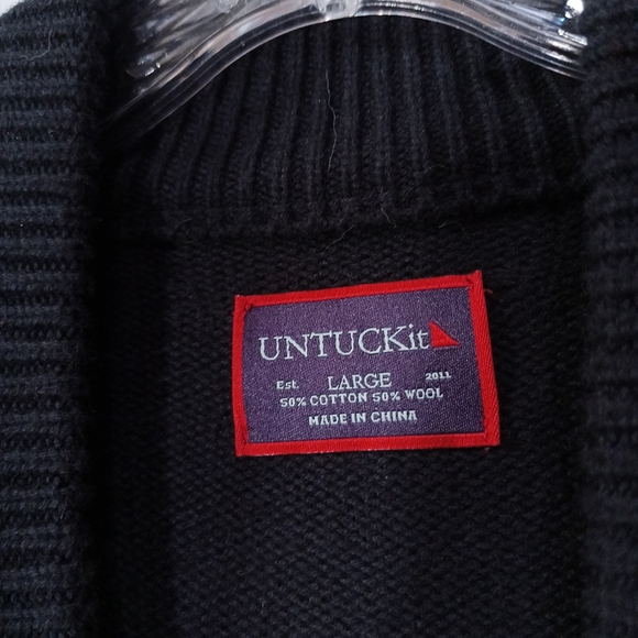 Untuckit Wool Cotton Blend Button Front Cardigan Sweater in Black Size L - Picture 2 of 4